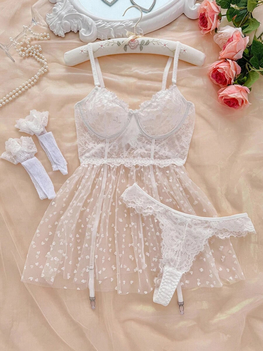 2 paquets Robe de lingerie sexy avec porte-jarretelles à armature florale