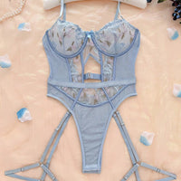 3 pièces Body lingerie avec armature, à broderie florale et en mesh