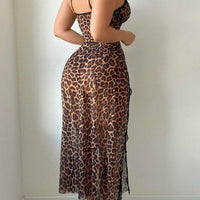 2 pièces/Set Soutien-gorge en fil sexy et mature + Robe fendue léopard + String