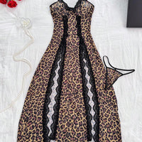 2 pièces/Set Soutien-gorge en fil sexy et mature + Robe fendue léopard + String