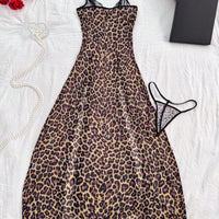 2 pièces/Set Soutien-gorge en fil sexy et mature + Robe fendue léopard + String