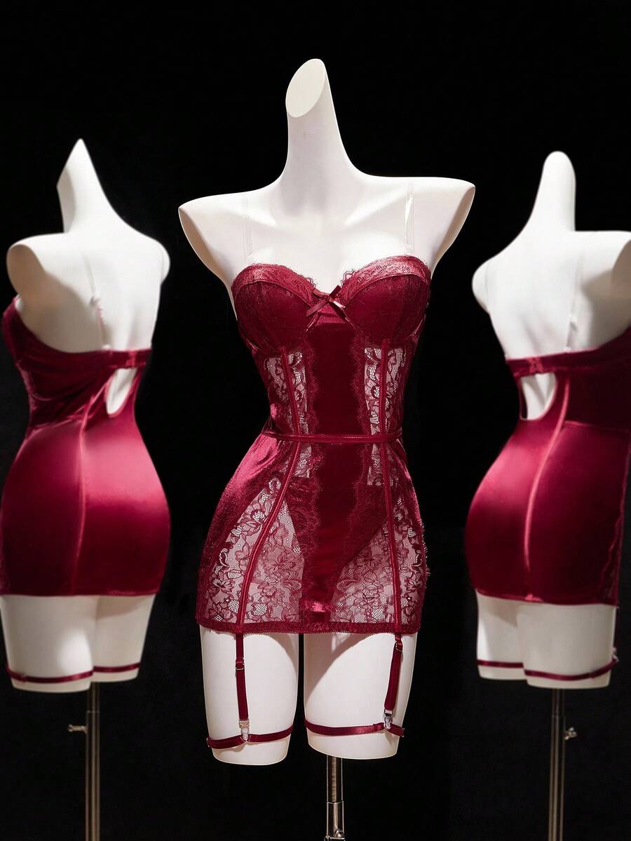 Seduluxe 4 pièces Ensemble mini-jupe sexy en satin