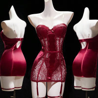 Seduluxe 4 pièces Ensemble mini-jupe sexy en satin