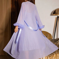 2 pièces : Nuisette avec garniture en dentelle arête de poisson + Robe de chambre