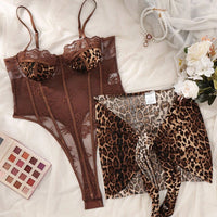 Seduluxe 2 pièces/set Jupe mini moulante et body sexy à lacets imprimé léopard