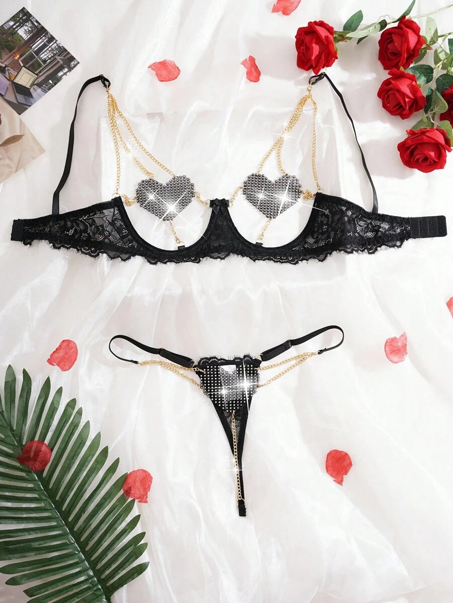 2 pièces Ensemble de lingerie en maille de strass