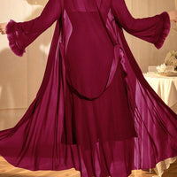 2 pièces : Nuisette avec garniture en dentelle arête de poisson + Robe de chambre