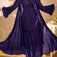 2 pièces : Nuisette avec garniture en dentelle arête de poisson + Robe de chambre