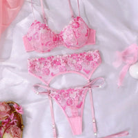 SHEIN 5 pièces/set Ensemble de lingerie sexy pour dames avec broderie florale 3D, pour sortir