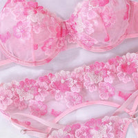 SHEIN 5 pièces/set Ensemble de lingerie sexy pour dames avec broderie florale 3D, pour sortir