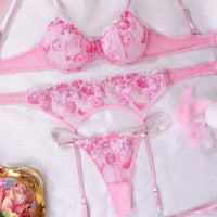 SHEIN 5 pièces/set Ensemble de lingerie sexy pour dames avec broderie florale 3D, pour sortir