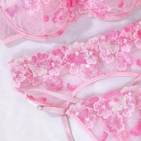 SHEIN 5 pièces/set Ensemble de lingerie sexy pour dames avec broderie florale 3D, pour sortir