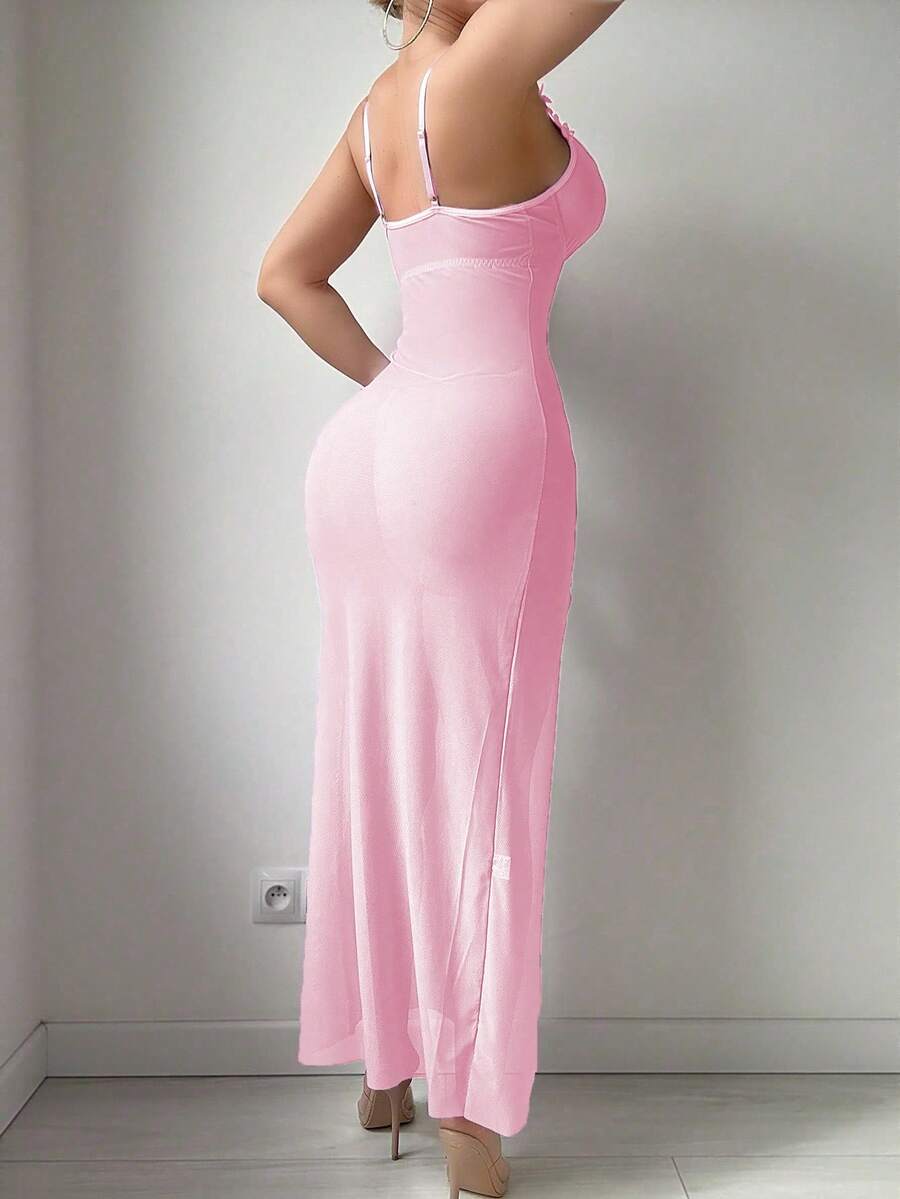 2 pièces Ensemble de nuisette en maille sexy pour femmes (avec armature, string)