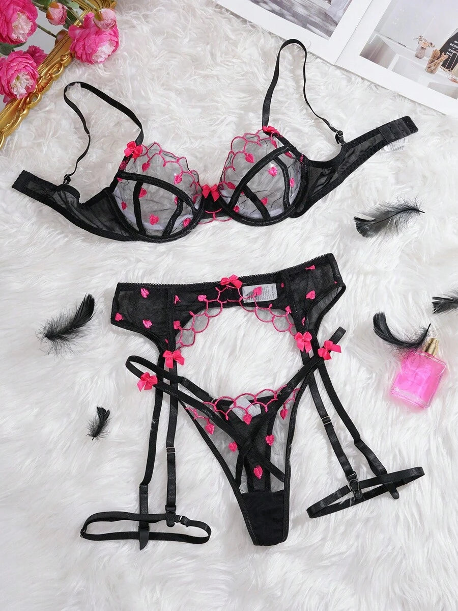 SHEIN 5 pièces Ensemble de lingerie sexy brodé pour femmes