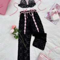 PetitDoll 2 pièces Ensemble de lingerie sexy en dentelle pour femmes (sans fil, pantalon long)