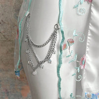 FloralLove 2 pièces Ensemble de robe de chambre en satin et de nuisette en dentelle florale romantique avec boutons décoratifs en faux perles. Ensemble de lingerie nuptiale, vêtements d'automne