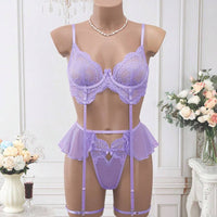 SHEIN Crystal Vow 4 pièces Ensemble de lingerie romantique avec armatures en dentelle